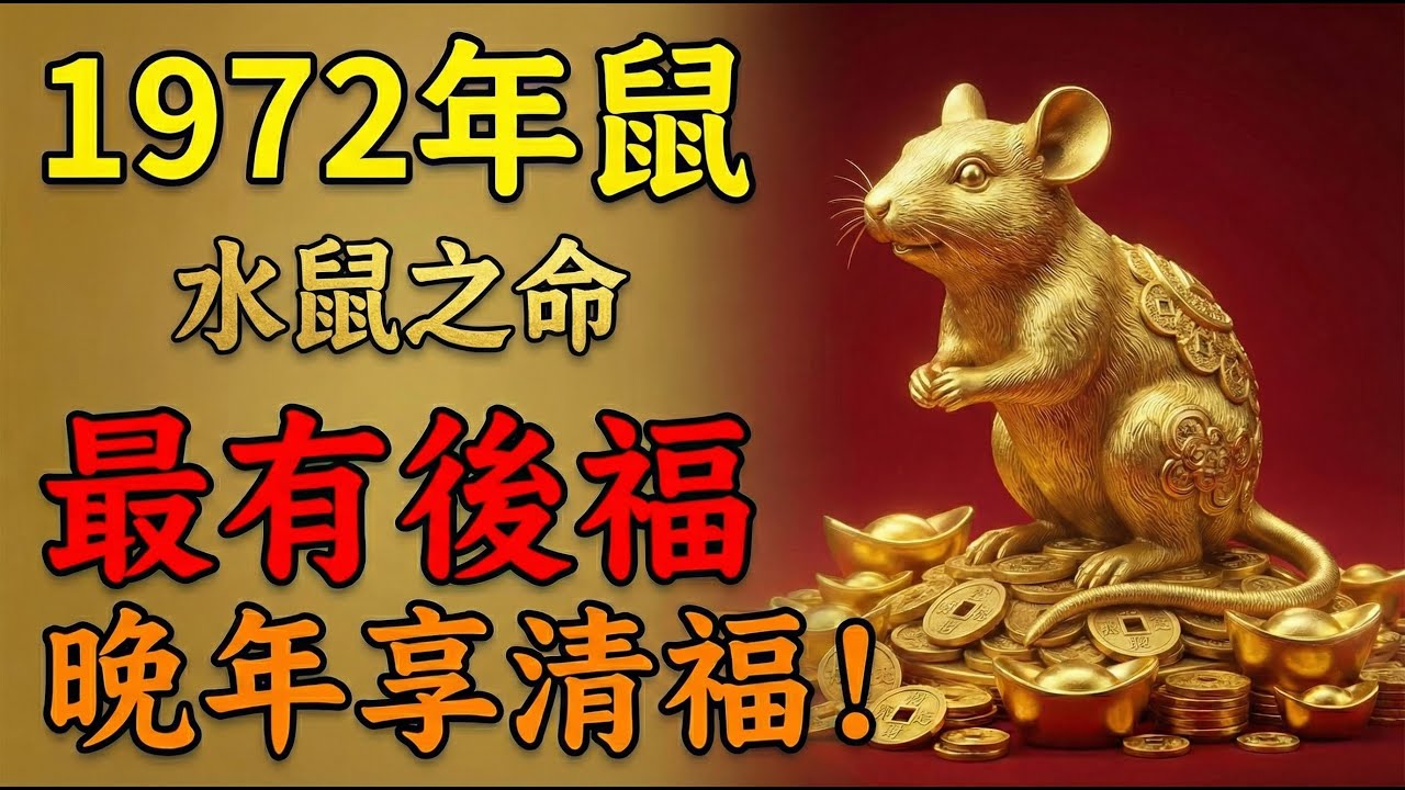 1972年屬鼠人，水鼠之命！你最有後福！年輕時受的苦，都是晚年享福的「本錢」，誰也搶不走！#1972年屬鼠 #壬子鼠 #水鼠 #屬鼠運勢 #生肖鼠 #生肖鼠運勢 #轉運 #招財 #守財 #風水 #命理