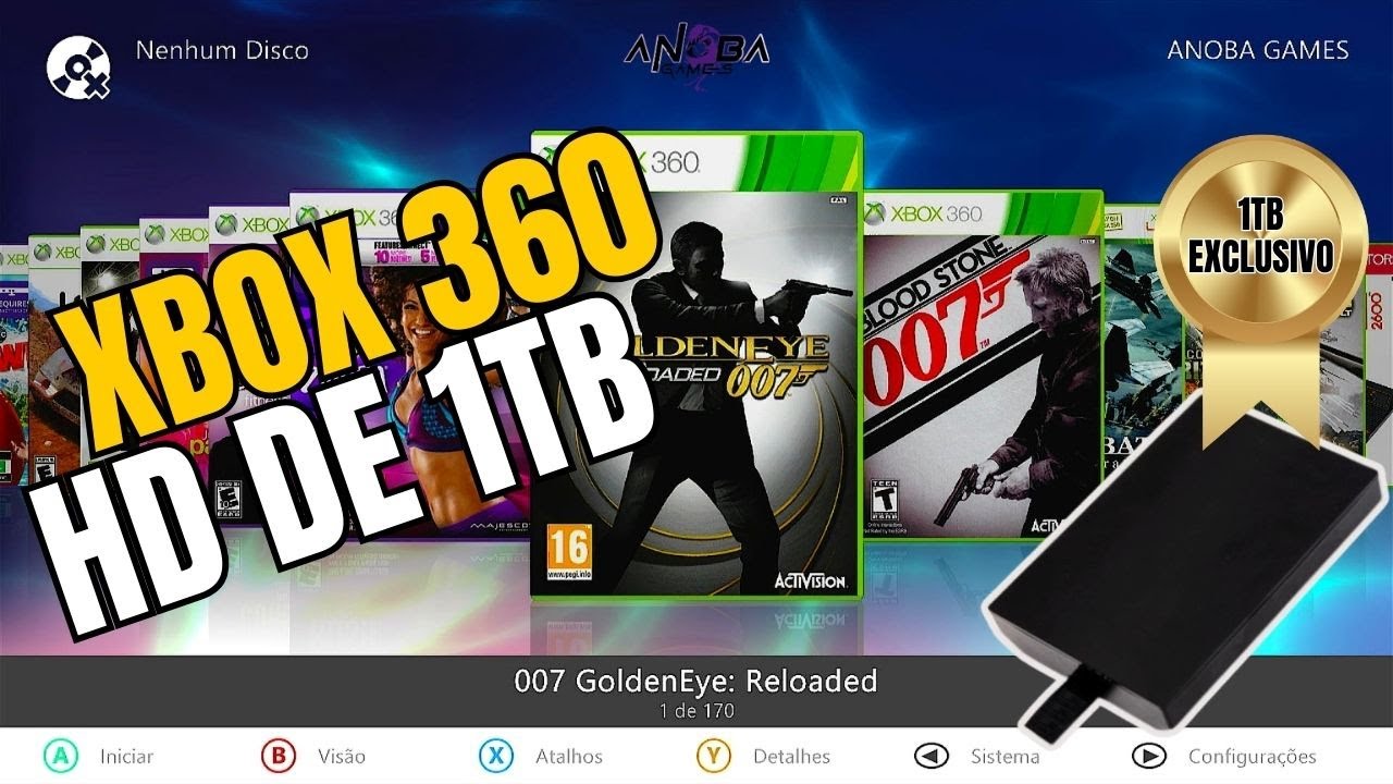 Xbox 360 TURBINADO: HD de 1TB Lotado de Jogos | Funciona em TODOS os modelos!