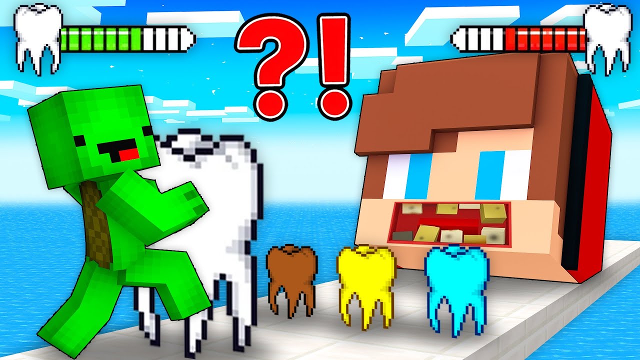 JJ and Mikey in TEETH RUNNER GAME - Dental 3D Race - Maizen Minecraft Animation