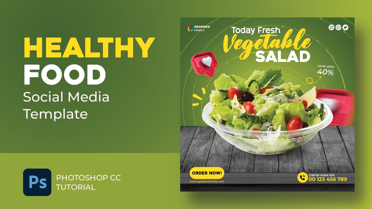 Healthy Food Instagram Post and Social Media Template Tutorial in Adobe Photoshop