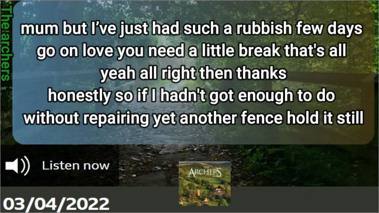 Episode of 03 04 2022 The Archers with Subtitles Soap Opera BBC Learn English by listening