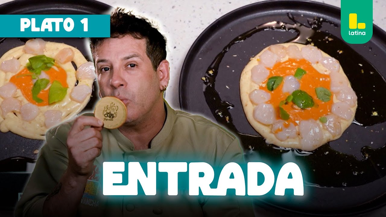 Carpaccio de concha con cremoso de papa y tocino con aceite de culantro | El Gran Chef Famosos