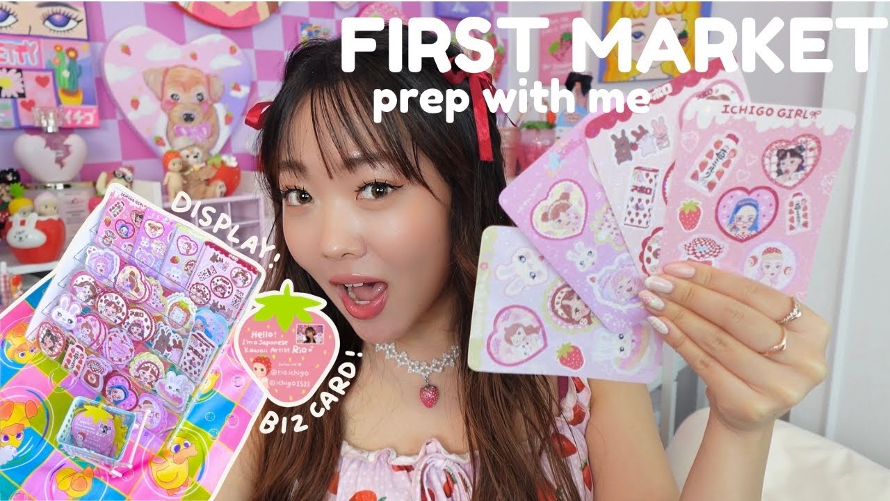 ART MARKET PREP🎀🍓business card ⭐︎ stickers ⭐︎ cute display setup!