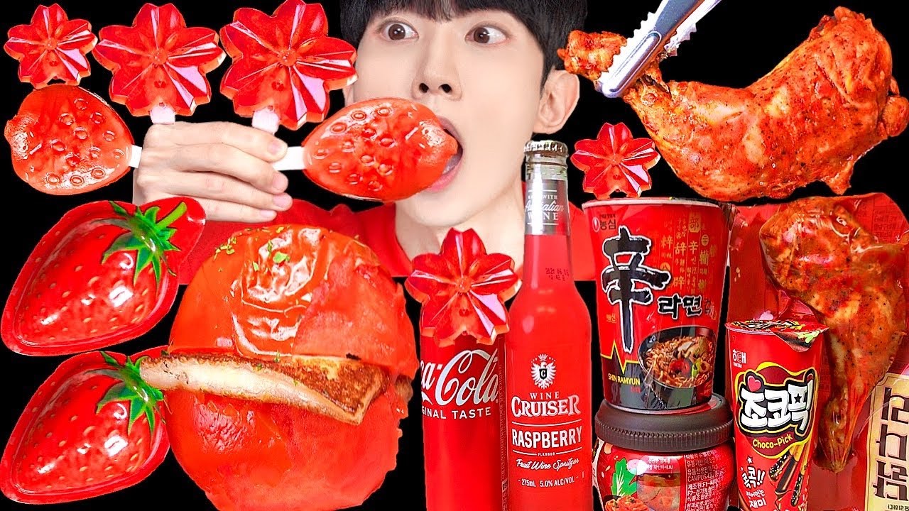 ASMR ICE CREAM RED FOOD PARTY 직접 만든 편의점 레드 디저트 젤리 먹방 DESSERTS JELLY CANDY MUKBANG EATING SOUNDS モッパン