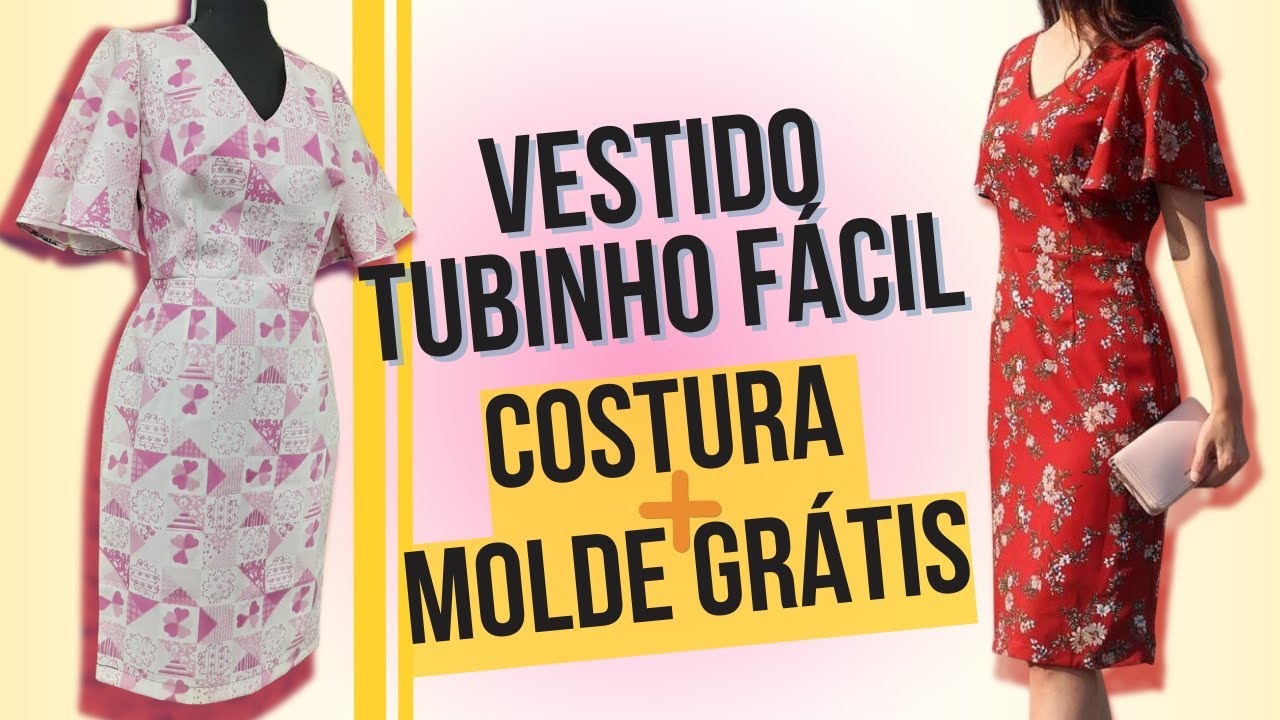Vestido Tubinho Manga Godê (MOLDE GRÁTIS + Costura)
