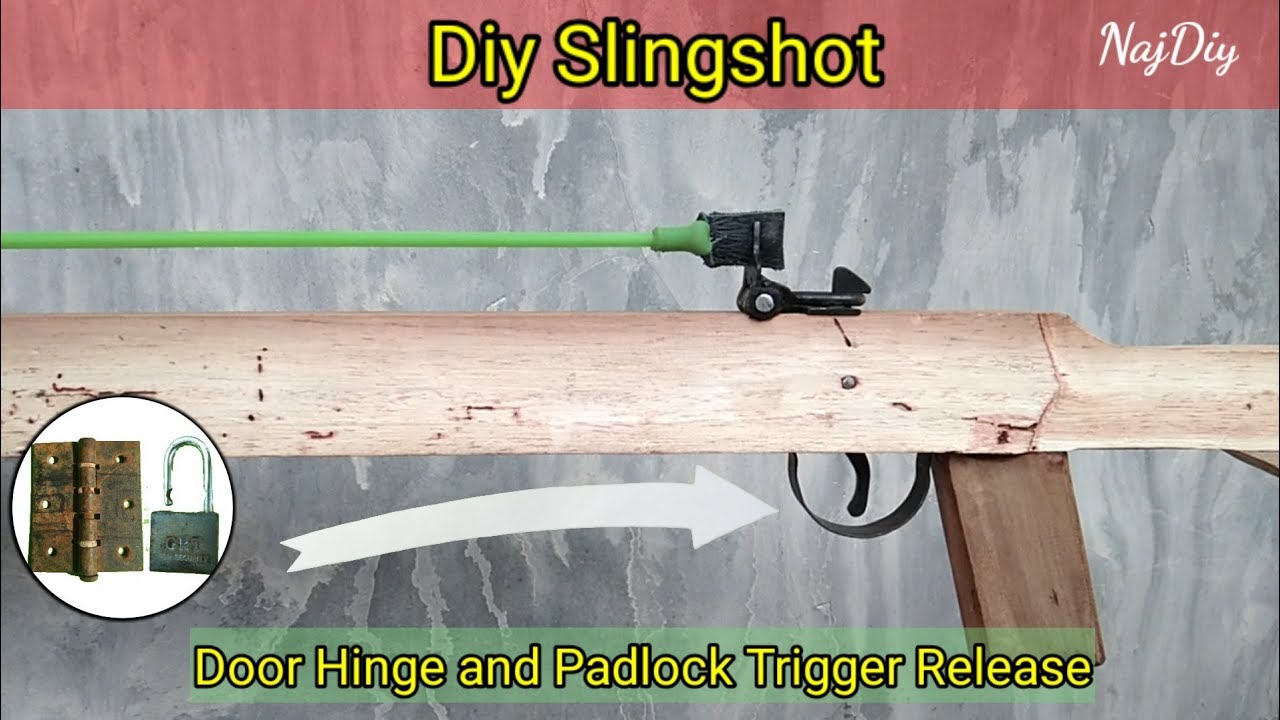 Slingshot trigger release dari engsel dan gembok | door hinge and padlock trigger