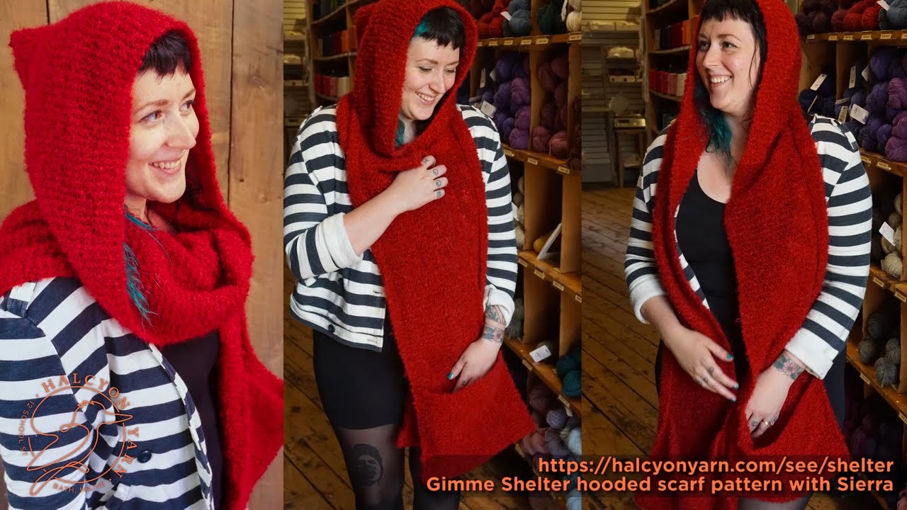 Gimme Shelter knitting pattern - hooded scarf with pockets