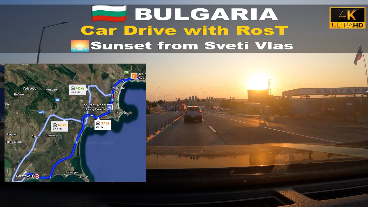 🛣️🇧🇬 Bulgaria Coastal 🚗 Sunset Drive from Sveti Vlas  to Sarafovo 🌅