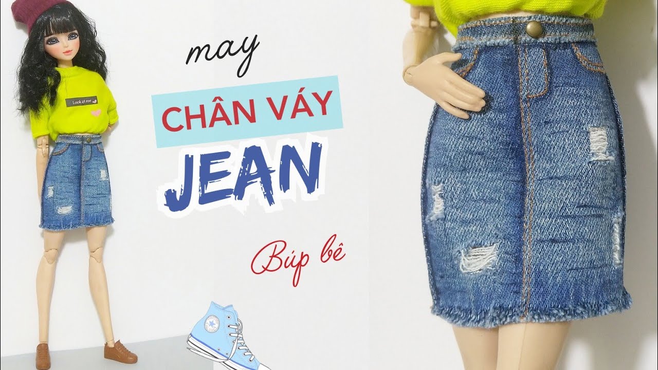 MAY CHÂN VÁY JEAN ĐƠN GIẢN CHO BÚP BÊ / make the denim skirt for barbie doll | BÚP BÊ MÍA