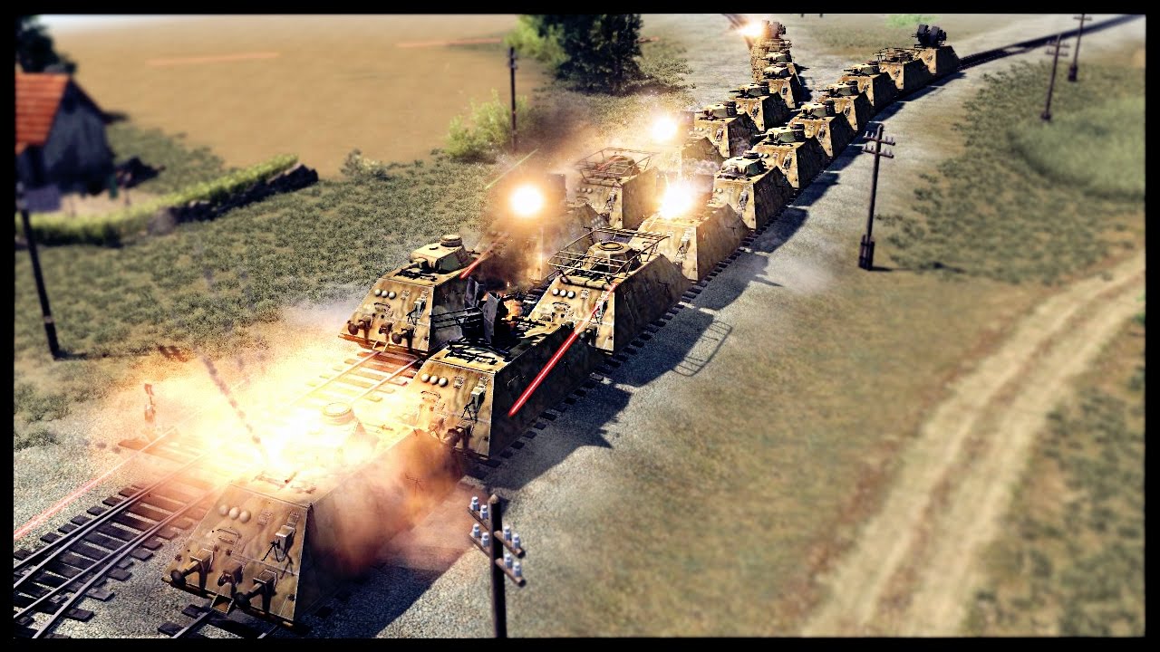 Super Heavy Armored Gun Trains - German Railroad Assault | Men of War Assault Squad 2 Mod Gameplay