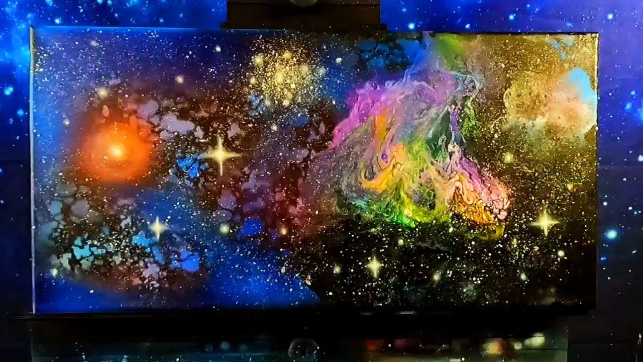 JUST ANOTHER DREAM Galaxy pour painting using an airbrush and glitter