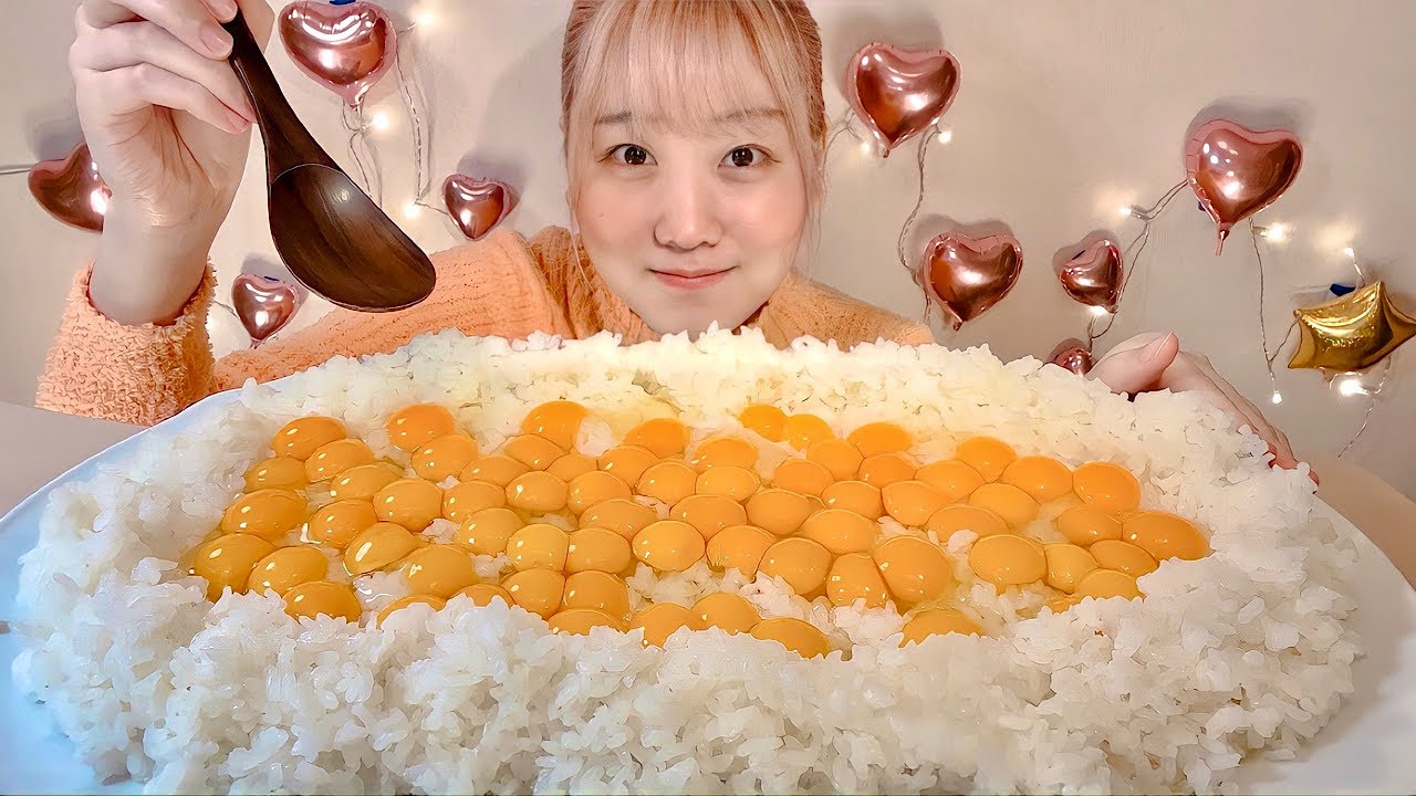 ASMR Сырой яичный рис【русские субтитры】【Mukbang/ Eating Sounds】