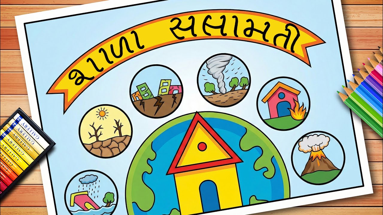 Shala Salamati Poster Drawing |  Disasters Reduction | Types Of Natural Disaster Drawing