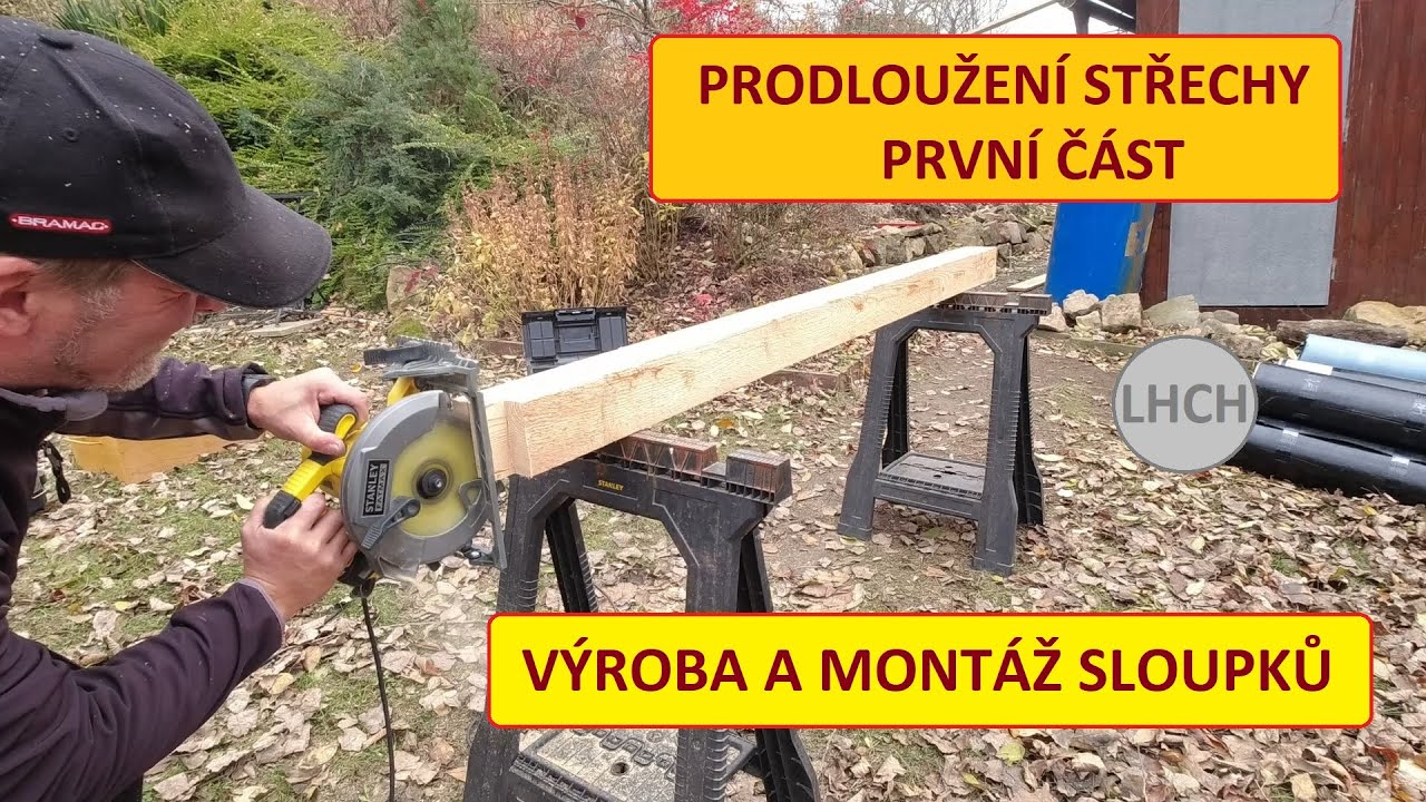 Prodloužení střechy boudy, část první příprava a montáž sloupků, a kotvení patek stojek