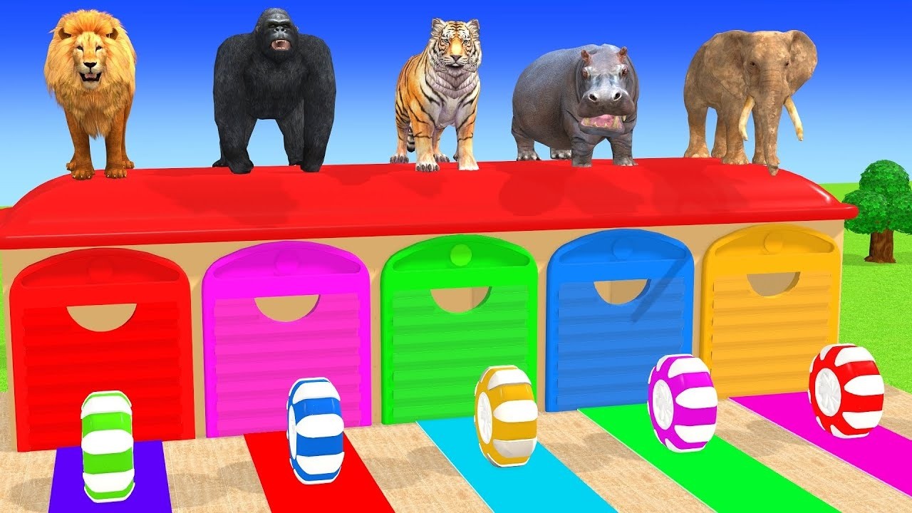 Long Slide Game With Cow Elephant Gorilla Hippopotamus Tiger 3d Animal Game Funny 3d AnimalsVideo