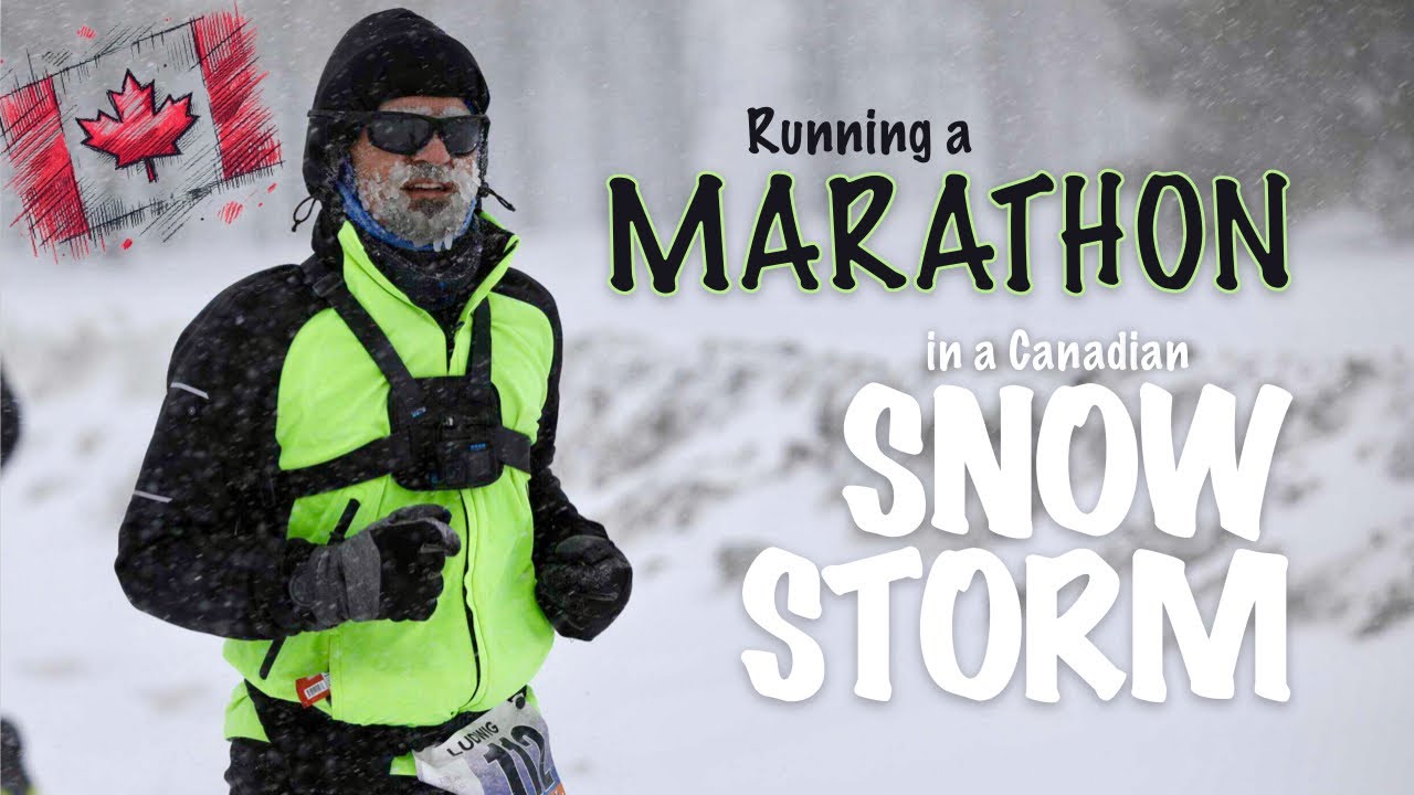 Running a winter marathon in a Canadian snow storm