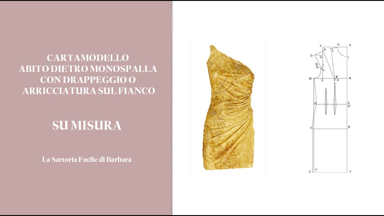 59 CARTAMODELLO ABITO DIETRO MONOSPALLA CON DRAPPEGGIO O ARRICCIATURA SUL FIANCO