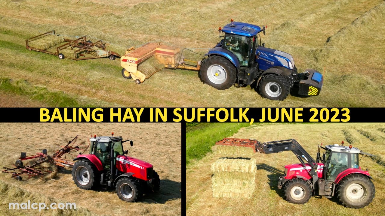 4k Hay harvest 2023 - Baling. New Holland Sperry 945 small baler with Cook sledge. Kuhn Rake MF 7495