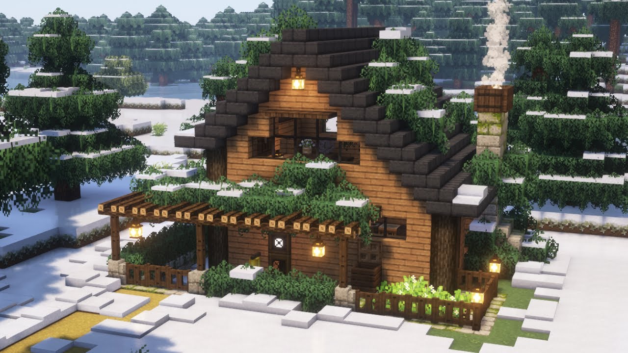 [Minecraft] ⛄ Aesthetic Winter Cabin Tutorial / House / Mizuno's 16 Craft Resource Pack