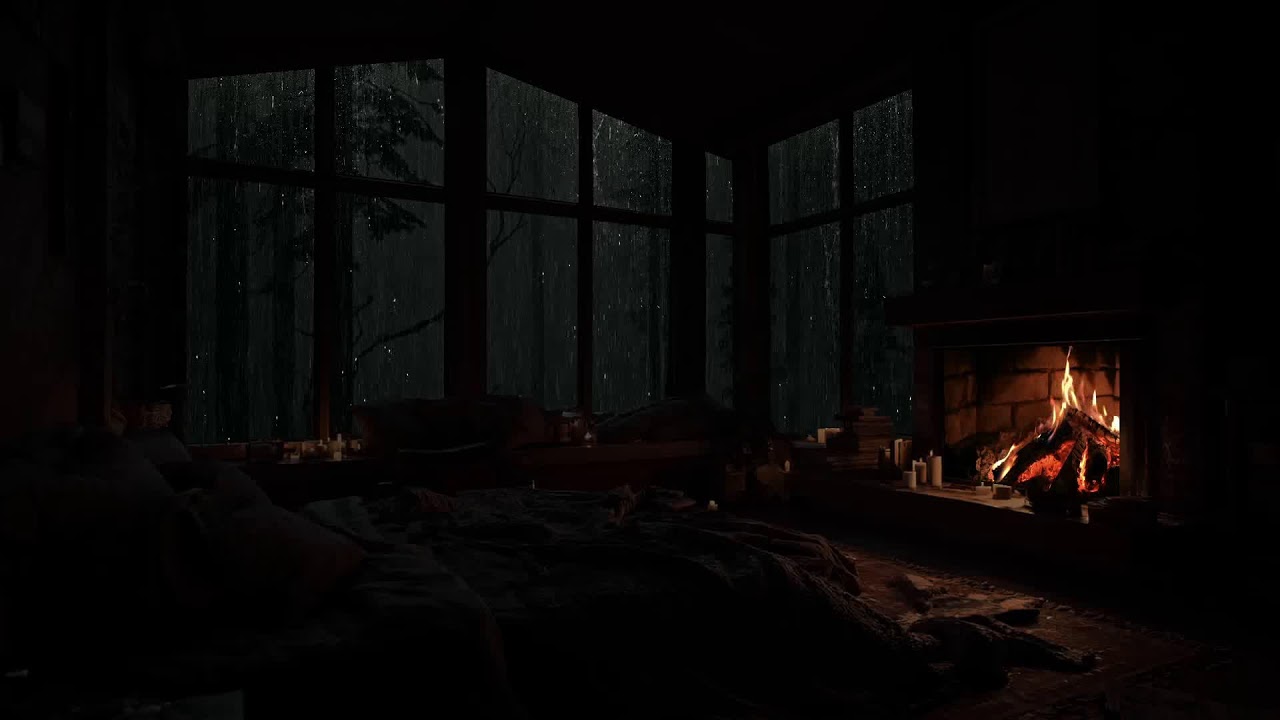 A Lonely Night in a Forest Cabin as Rain Moves Gently Through the Trees