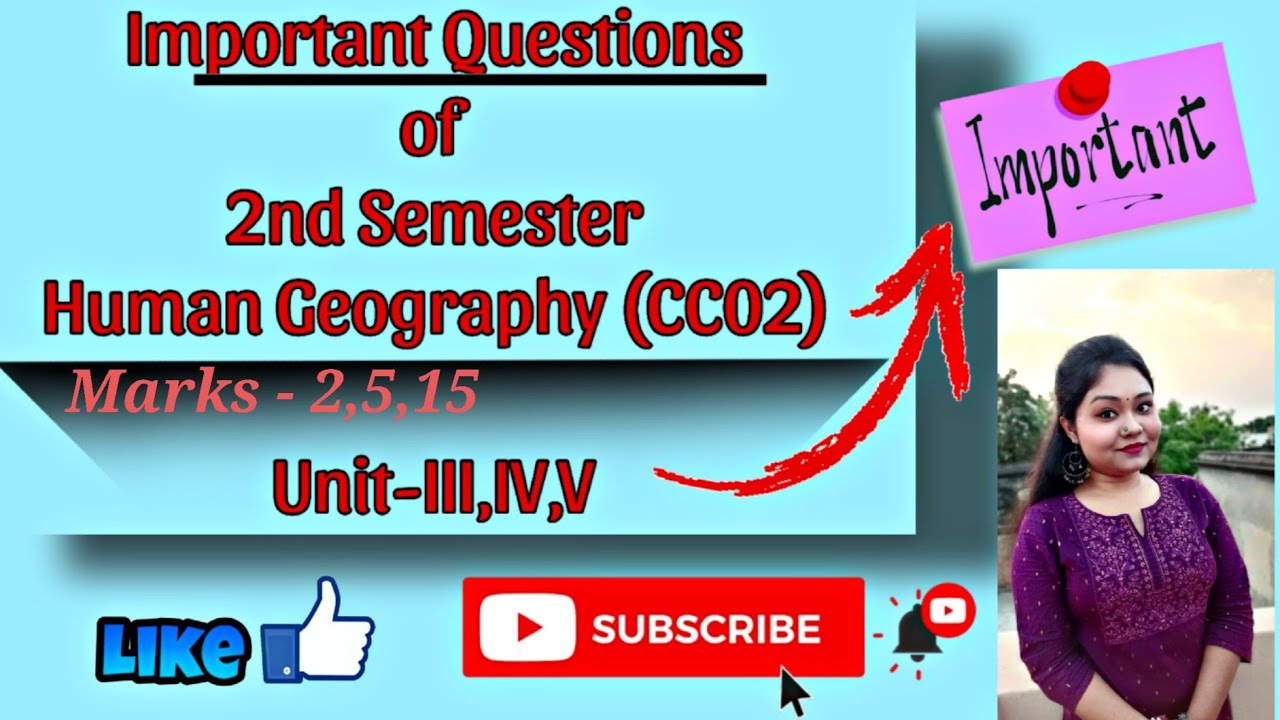Important questions for Human Geography(CC02)||By-Sagarika Nag#geography