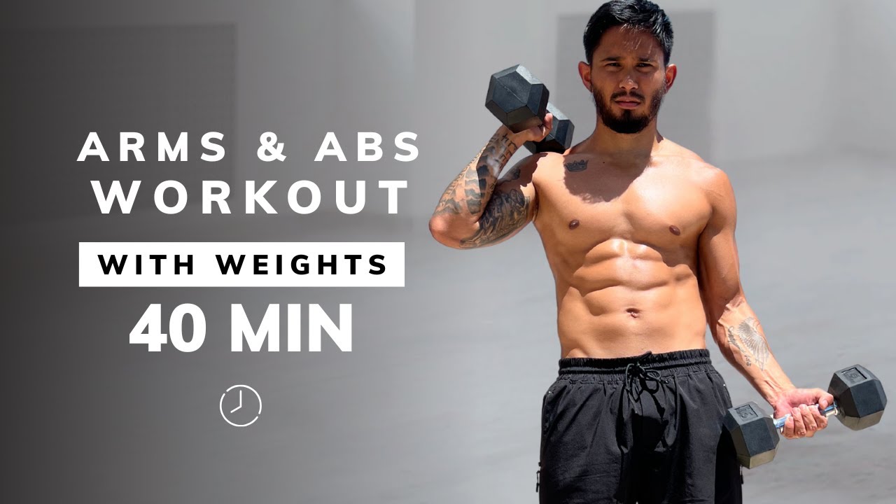 40 MIN ARMS & ABS Workout With Weights - Upper Body and Core (DUMBBELLS ONLY)