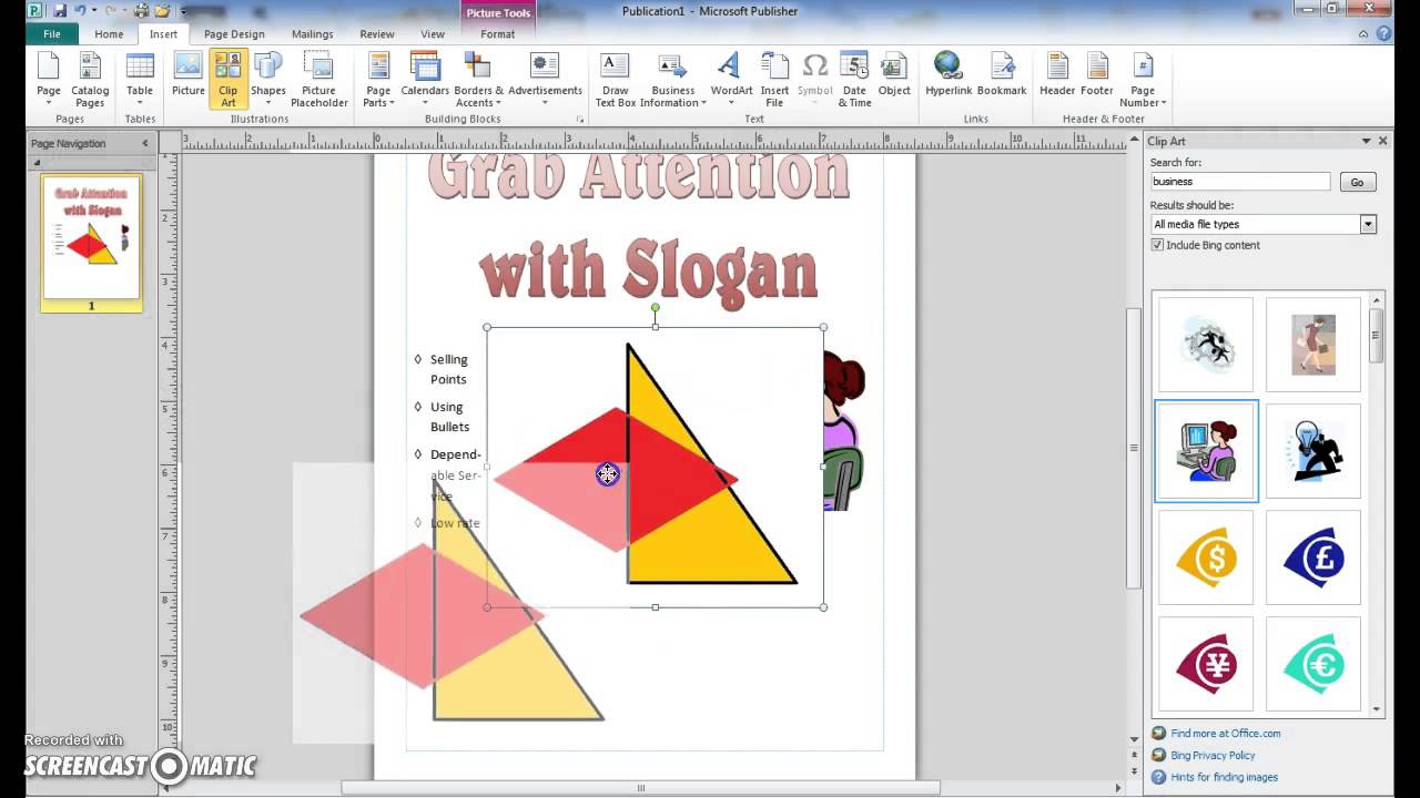 Directions to make a flyer using Publisher
