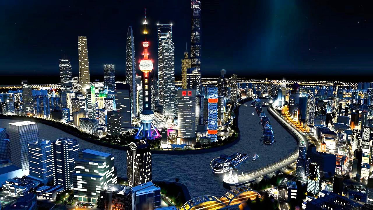 Rebuilding Shanghai CBD：Night View｜Cities Skylines