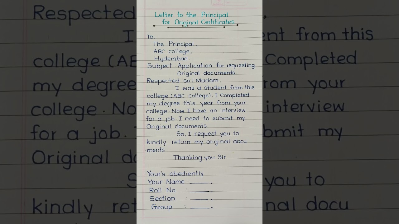 Letter To Principal For Transfer Certificate // Application To Principal For Original Certificate