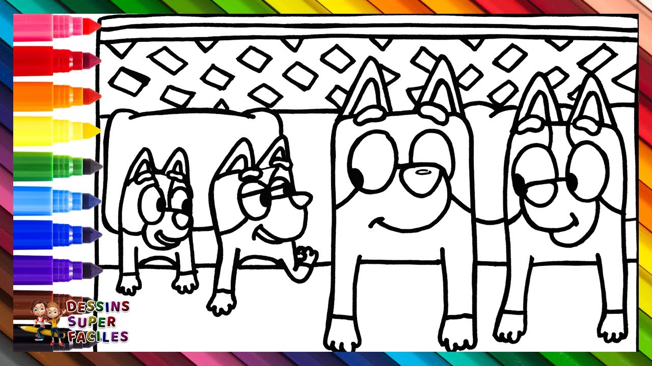 Dessiner et Colorier Bluey et Sa Famille au Lit 🐶🐕💙🧡🛏️ Dessins Pour Enfants