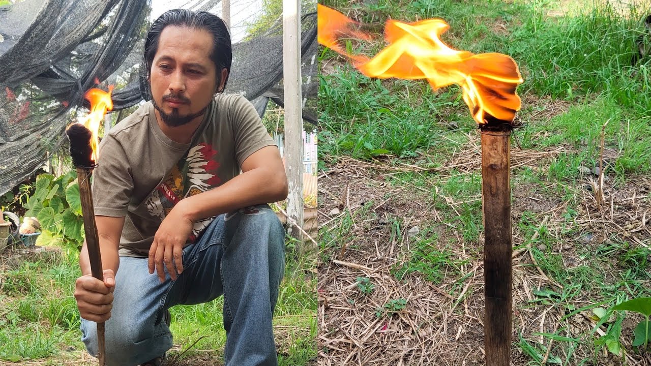 How to make a survival fire torch with clothes and motor oil | emergency fire torch