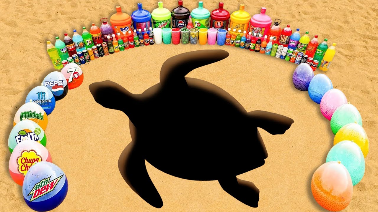 How to make Turtle pit with Orbeez & Cement, Balloons of Fanta, Pepsi, Giant Coca Cola vs Mentos