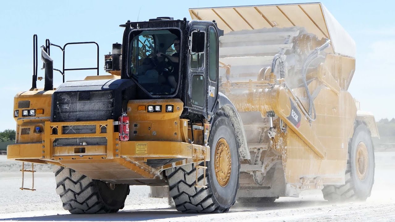 CAT 623K Scraper working in Danish Lime Quarry