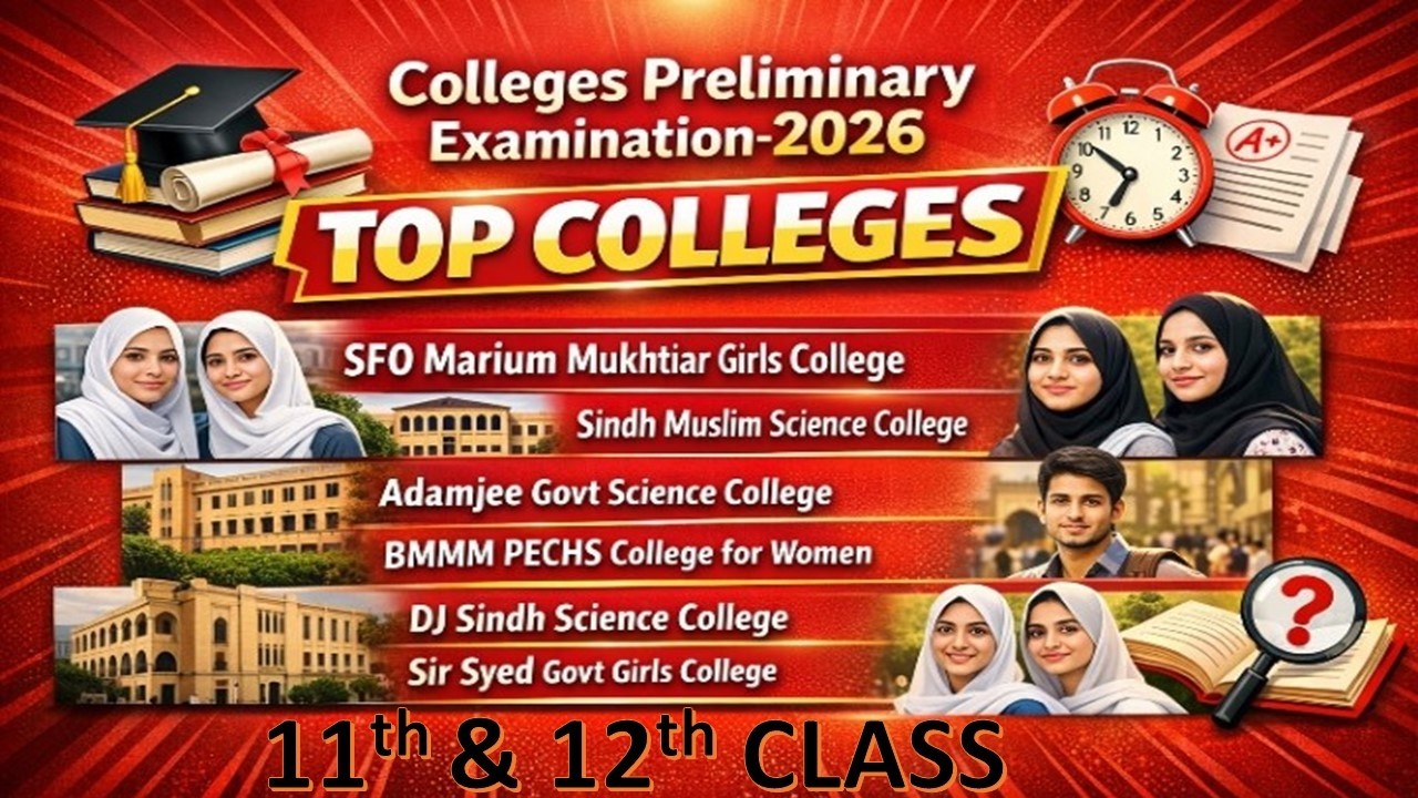 Karachi Top Colleges Preliminary Examination 2026|Sindh Govt Colleges Prelims26| for  PDF contact me