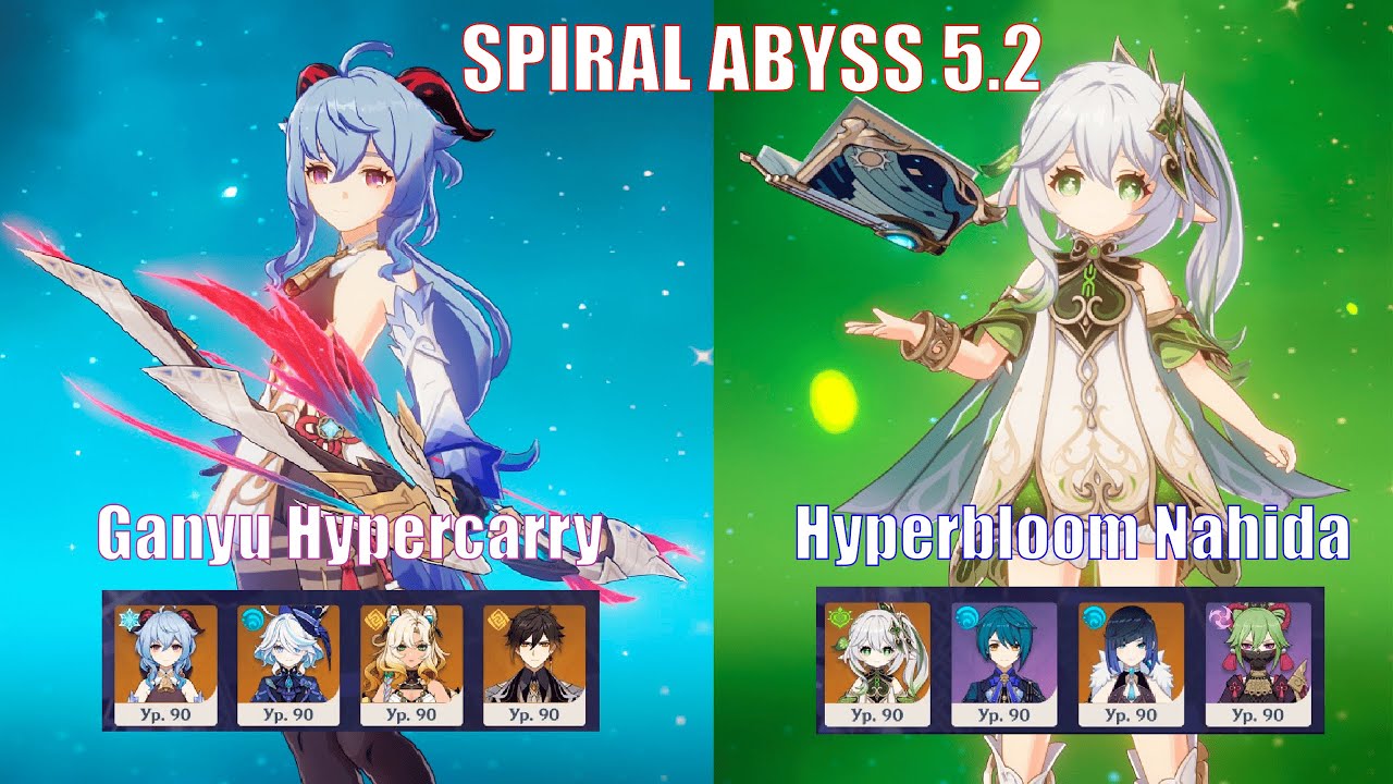 [Genshin Impact] Abyss Spiral 5.2 Floor 12, C0 Ganyu Hypercarry/C0 Nahida Hyperbloom Expirience