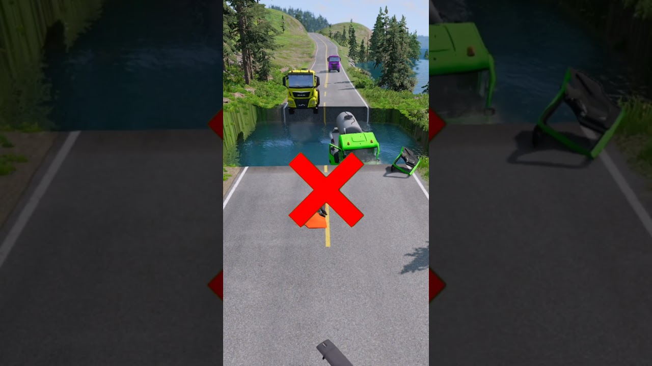 Mixer tanker trucks vs massive water pit #70 |#carsvswaterpit #doubleflatbedtrailertruckvsspeedbumps