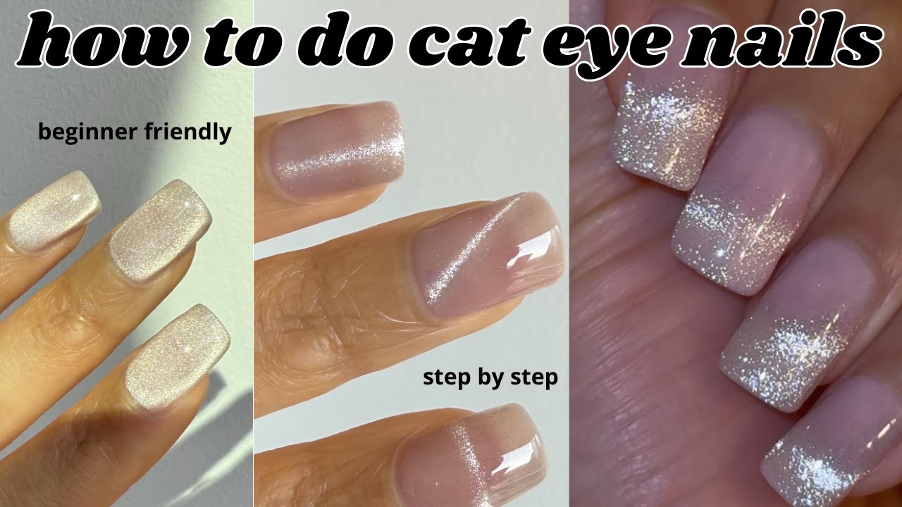 how to do cat eye magnetic gel nails at home, step by step tutorial, beginner friendly