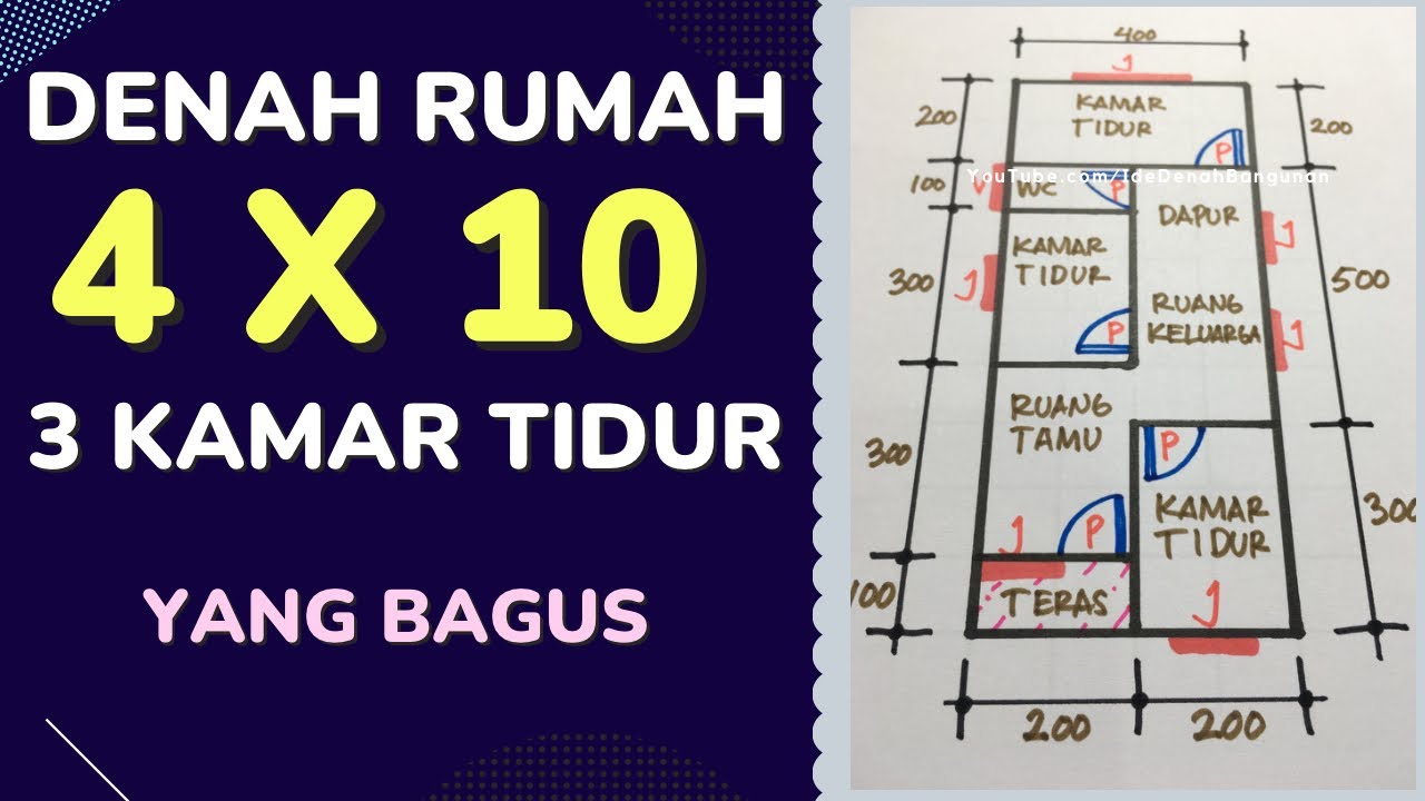 Desain Denah Rumah 4x10 3 Kamar Tidur 1 Lantai Yang Bagus