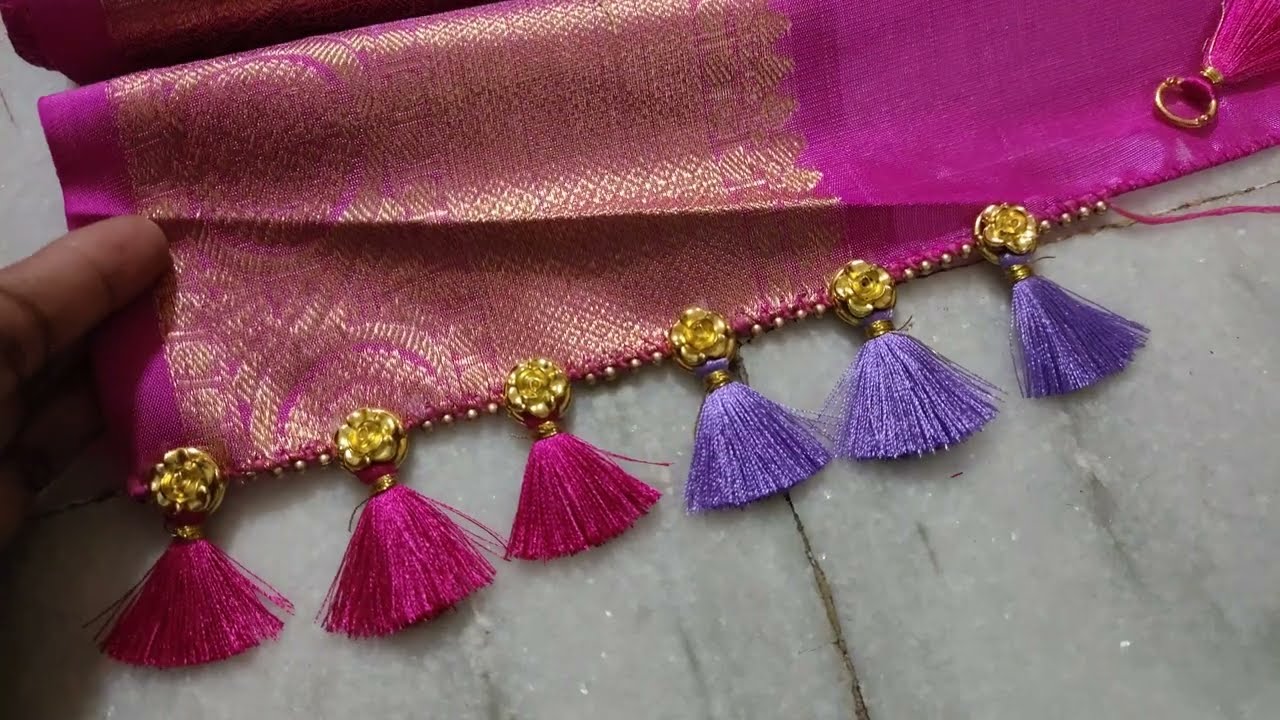 Saree kuchu tassels new design 350/- రూ. || Saree kuchu tassels new design using flower & rings b...