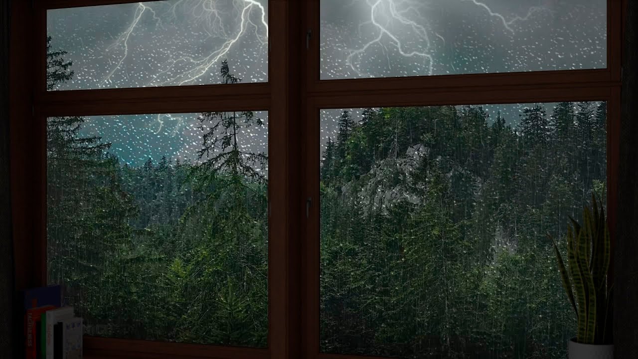 Night Rain on Window with Soft Thunder ⛈️🌙 4H Deep Sleep Ambience
