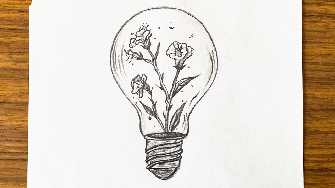 How to draw a scenery inside bulb || Pencil sketch for beginners step by step easy