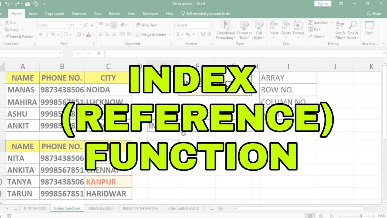 INDEX ( Reference ) Function in Excel