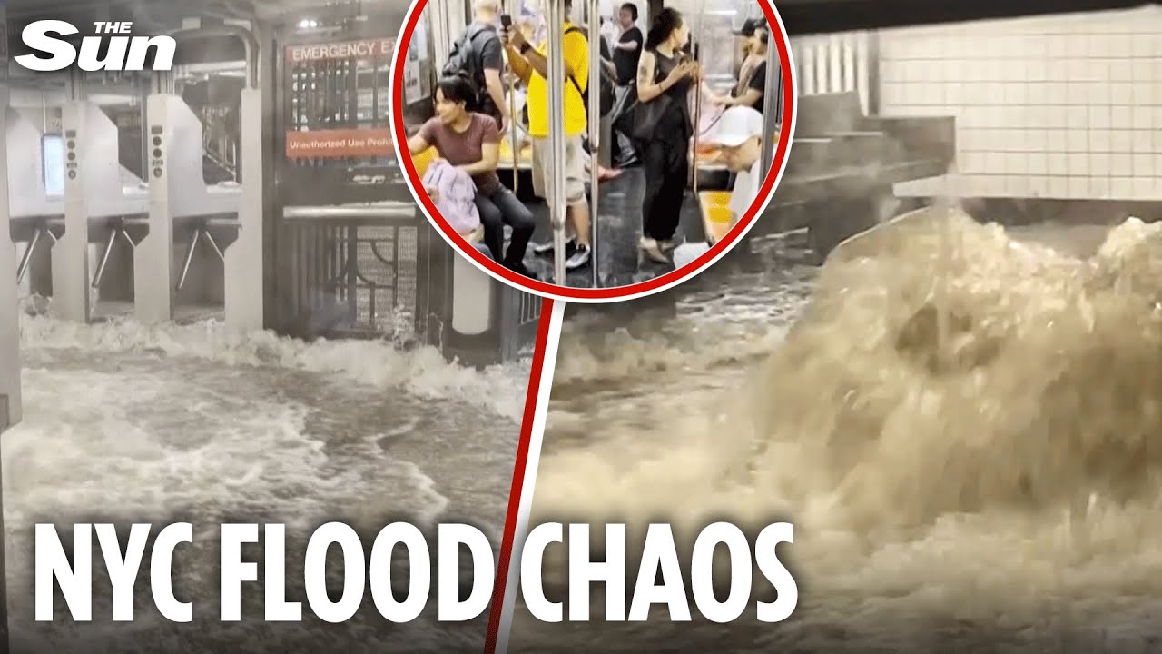 NYC flash floods SWAMP subway station trapping commuters inside
