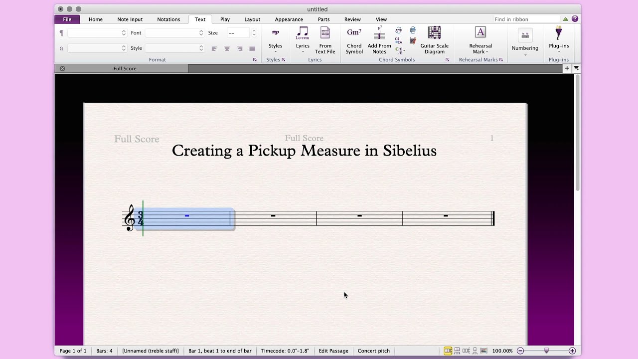 Pickup, Irregular, and Split Bars in Sibelius