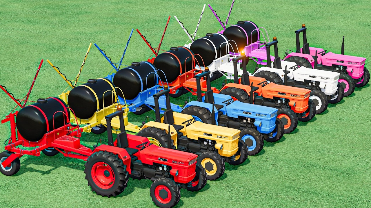 Farm Work With Mini Fiat Tractor - Transporting TRUCKS  Of Colors | Farming Simulator 22