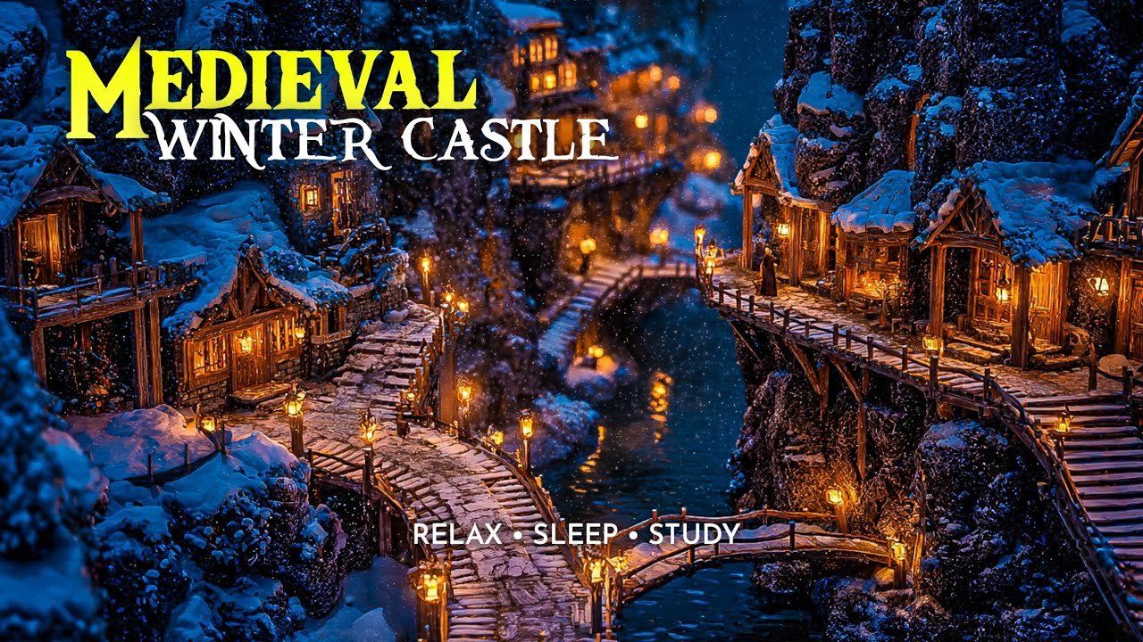Medieval Winter Castle Ambience ❄️🏰 | Snowfall, Warm Lights | Relax,Sleep,Study