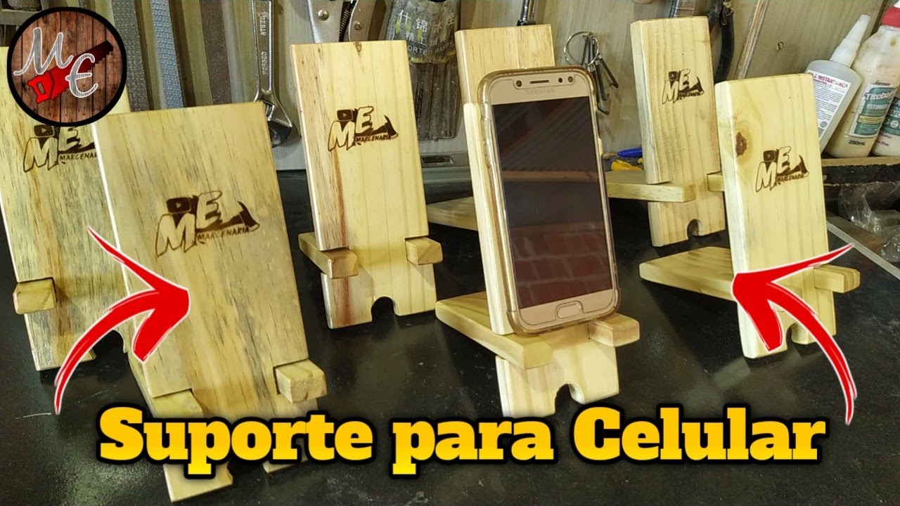 SUPORTE PARA CELULAR, feito com madeira de pinus- WOODEN MOBILE HOLDER - made with leftover wood