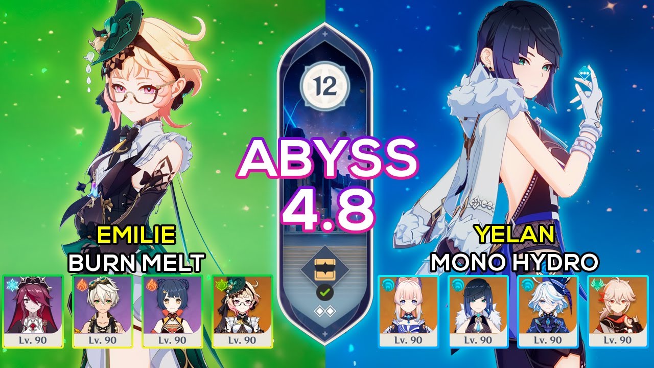 C0 Emilie Burn Melt & C0 Yelan Mono Hydro | Spiral Abyss 4.8 | Genshin Impact