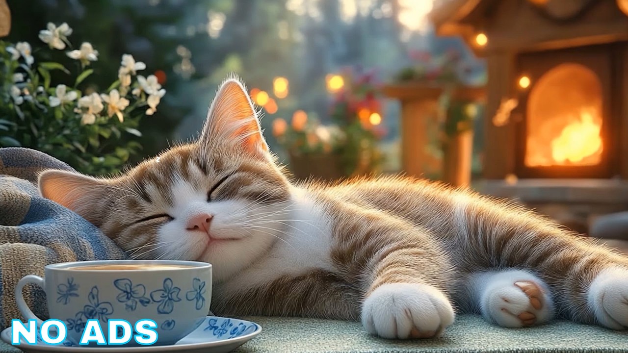 Cat Relaxing Music 💤 Cat Piano Music - Soft Fireplace Style Sounds Helping Cat Sleep