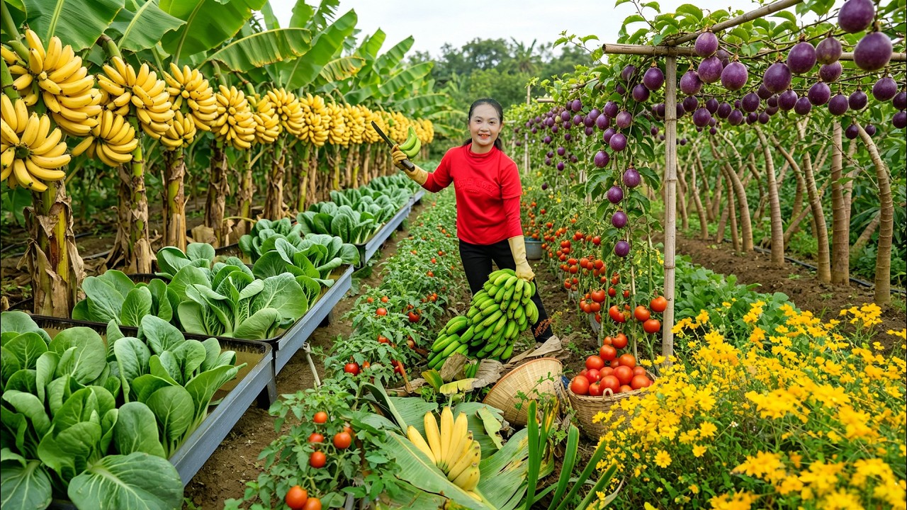 Harvest Bananas, Bok Choy, Passion Fruit To Sell At The Market&ndash;Daily Cook, Garden And Livestock Farm